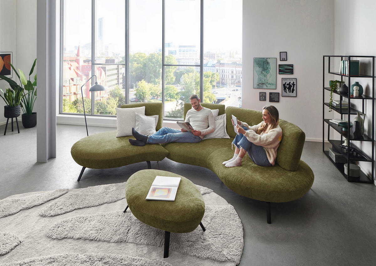 BIGSOFA Flachgewebe Olivgrün  - Schwarz/Olivgrün, Design, Textil/Metall (456/93/138cm) - Moderano