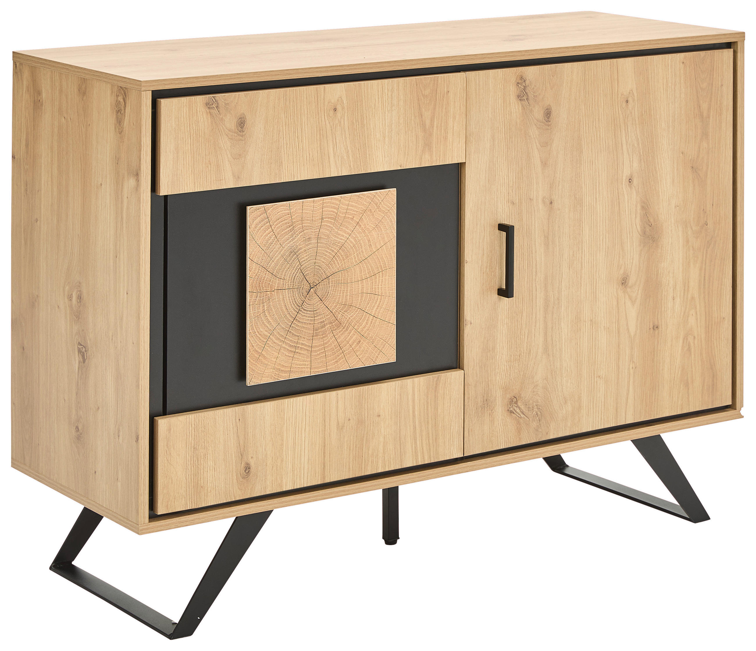 KOMMODE in 110/78/40 cm - Eichefarben/Schwarz, LIFESTYLE, Holzwerkstoff/Metall (110/78/40cm) - Xora