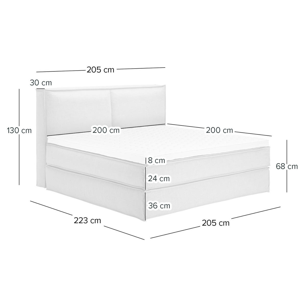 BOXSPRINGBETT 200/200 cm  in Hellgrau  - Hellgrau/Schwarz, Design, Textil (200/200cm) - home24