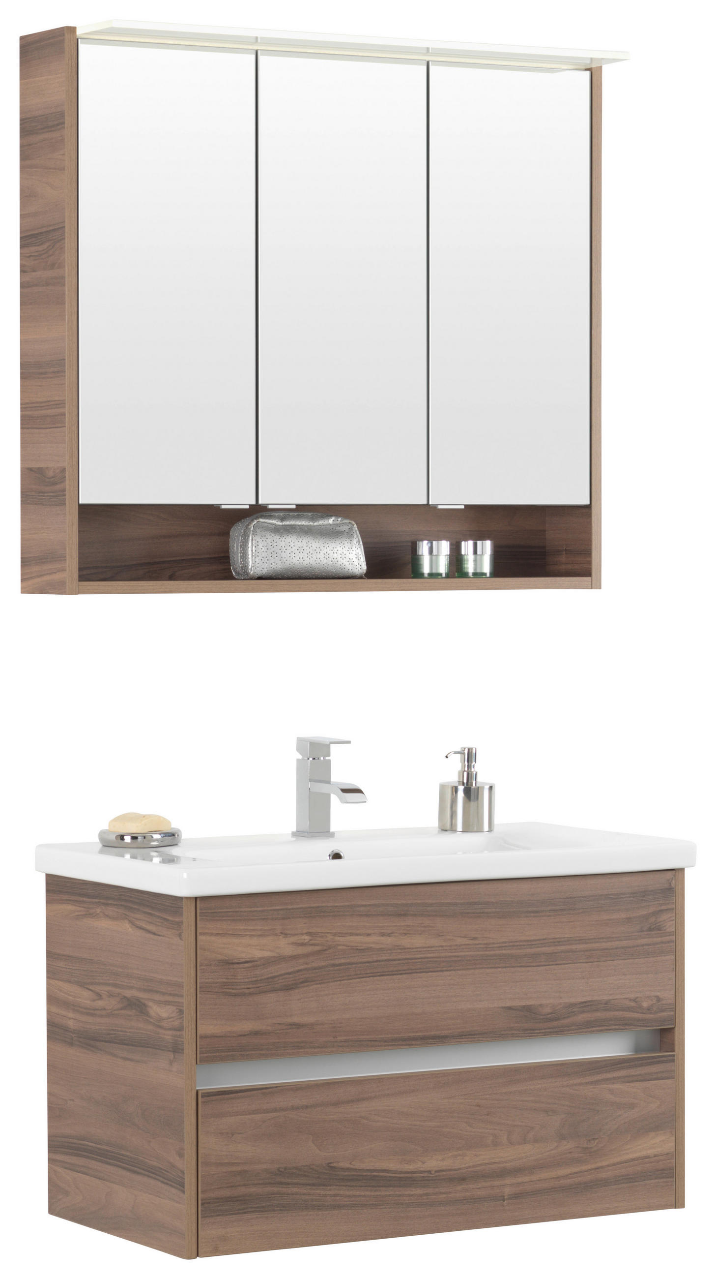 BADEZIMMER  in 93,2 cm  - Nussbaumfarben/Weiß, Basics, Glas/Keramik (93,2cm) - Voleo
