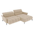 ECKSOFA Beige Flachgewebe Rücken echt, Kopfteilverstellung, Sitztiefenverstellung  - Beige/Schwarz, KONVENTIONELL, Textil/Metall (272/175cm) - Carryhome