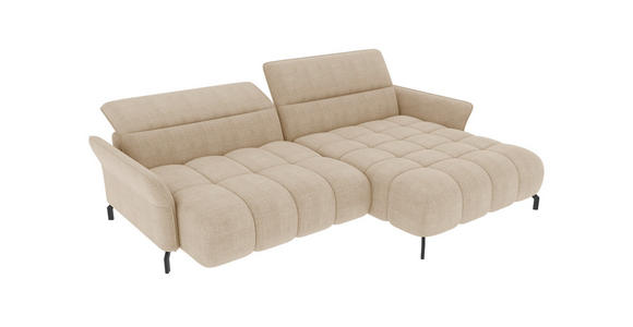 ECKSOFA Beige Flachgewebe Rücken echt, Kopfteilverstellung, Sitztiefenverstellung  - Beige/Schwarz, KONVENTIONELL, Textil/Metall (272/175cm) - Carryhome