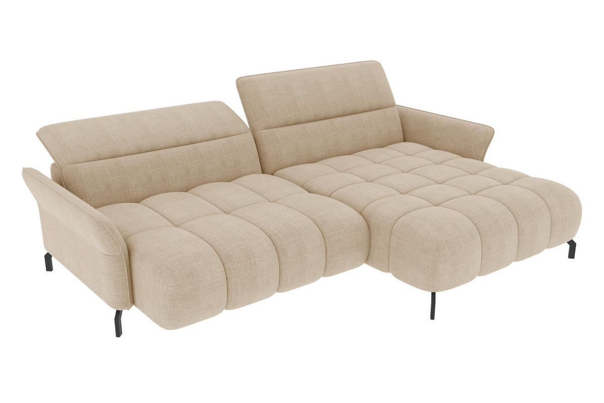 ECKSOFA Beige Flachgewebe Rücken echt, Kopfteilverstellung, Sitztiefenverstellung  - Beige/Schwarz, KONVENTIONELL, Textil/Metall (272/175cm) - Carryhome