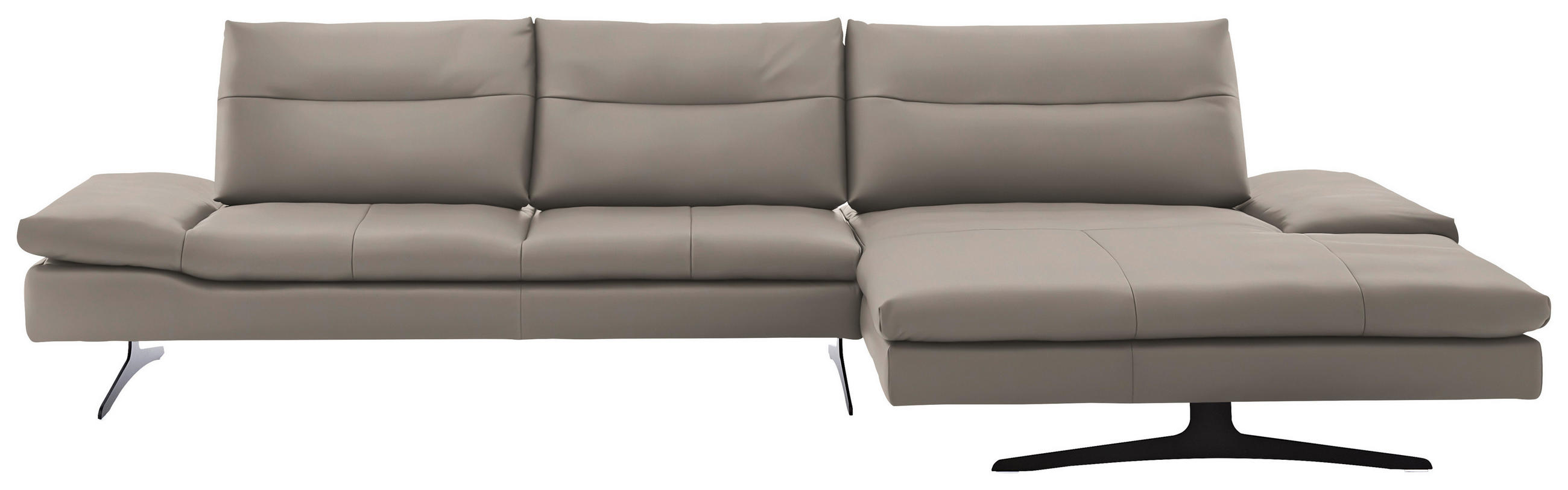 ECKSOFA in Echtleder Taupe  - Taupe/Schwarz, Modern, Leder/Metall (342/158cm) - Chilliano