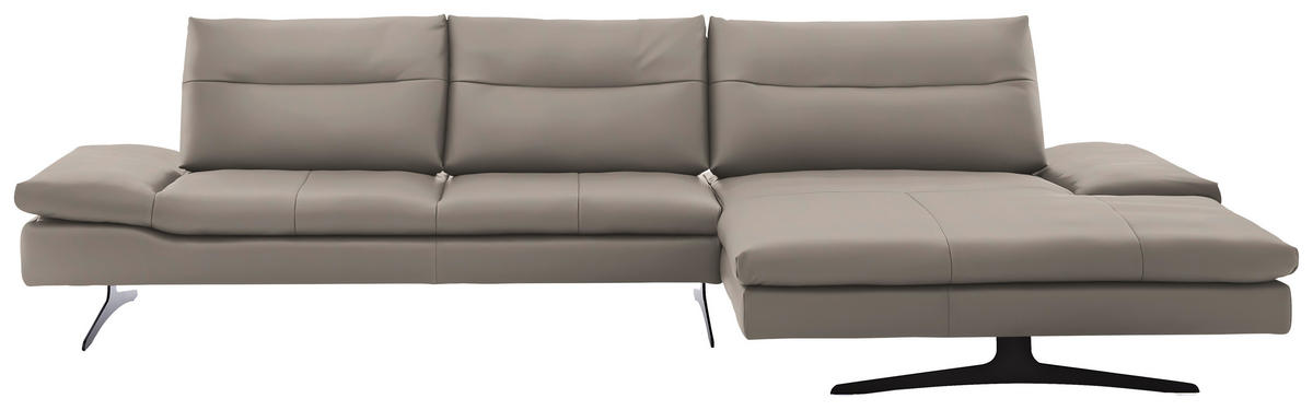 ECKSOFA in Echtleder Taupe  342/158 cm  - Taupe/Schwarz, MODERN, Leder/Metall (342/158cm) - Chilliano