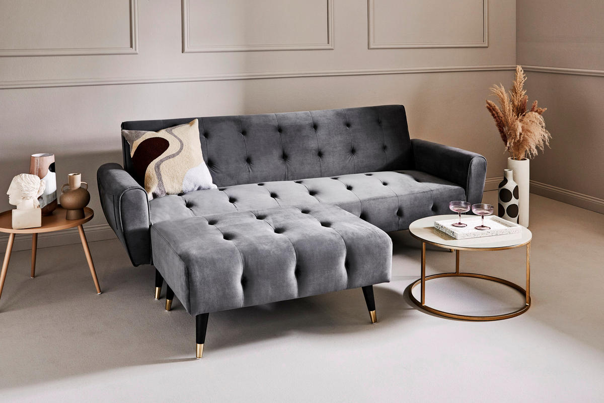 ECKSCHLAFSOFA CHILLAX DREAM CORNER EU Grau Samt  - Goldfarben/Schwarz, MODERN, Holz/Textil (213/153/173cm) - Livetastic