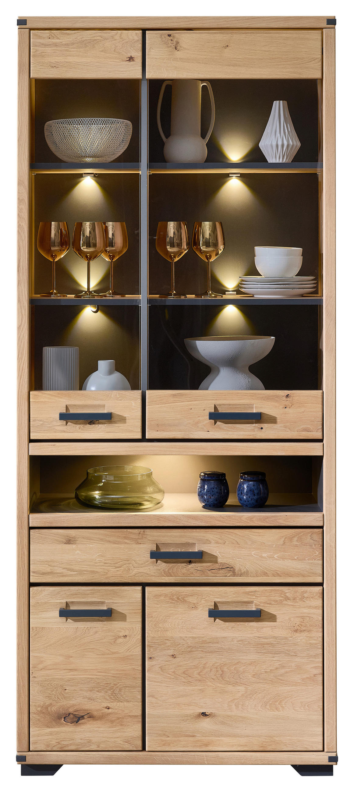VITRINE in Eiche Eiche Artisan  - Graphitfarben/Eiche Artisan, Design, Holz/Holzwerkstoff (85/204/38cm) - Livetastic