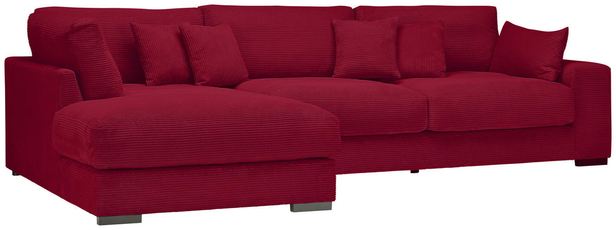 ECKSOFA in Cord Rot  - Rot/Schwarz, Design, Kunststoff/Textil (205/340cm) - Lomoco