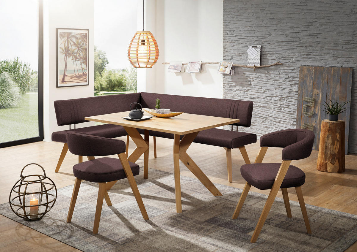 ECKBANK in Holz, Textil Dunkelbraun, Wildeiche  - Wildeiche/Eichefarben, Design, Holz/Textil (160/170cm) - Venda