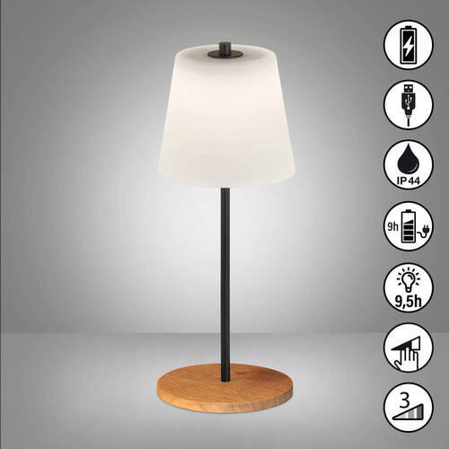 AKKU-TISCHLEUCHTE Shine-Wood 15/35 cm   - Schwarz, Natur, Glas/Metall (15/35cm) - Fischer & Honsel