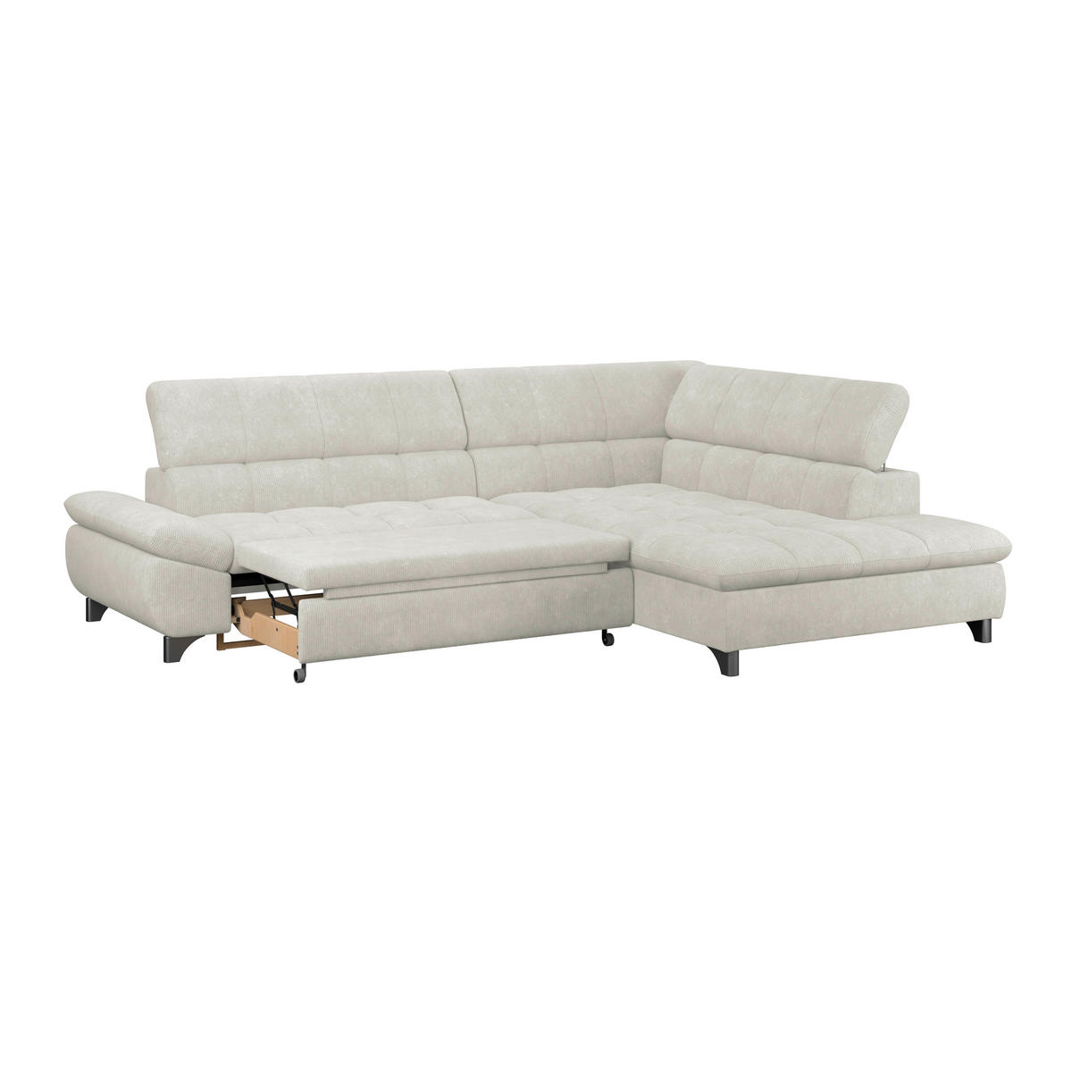 ECKSOFA Creme Chenille  - Chromfarben/Creme, KONVENTIONELL, Textil/Metall (312/234cm) - Livetastic