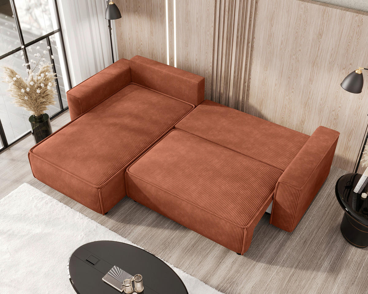 ECKSOFA  Cord Rostfarben  - Rostfarben/Schwarz, Modern, Kunststoff/Textil (190/280cm) - MID.YOU
