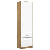 DREHTÜRENSCHRANK in Eiche Artisan, Weiss Hochglanz  - Weiss Hochglanz/Chromfarben, Modern, Holzwerkstoff/Kunststoff (47/197/54cm) - Rauch Möbel