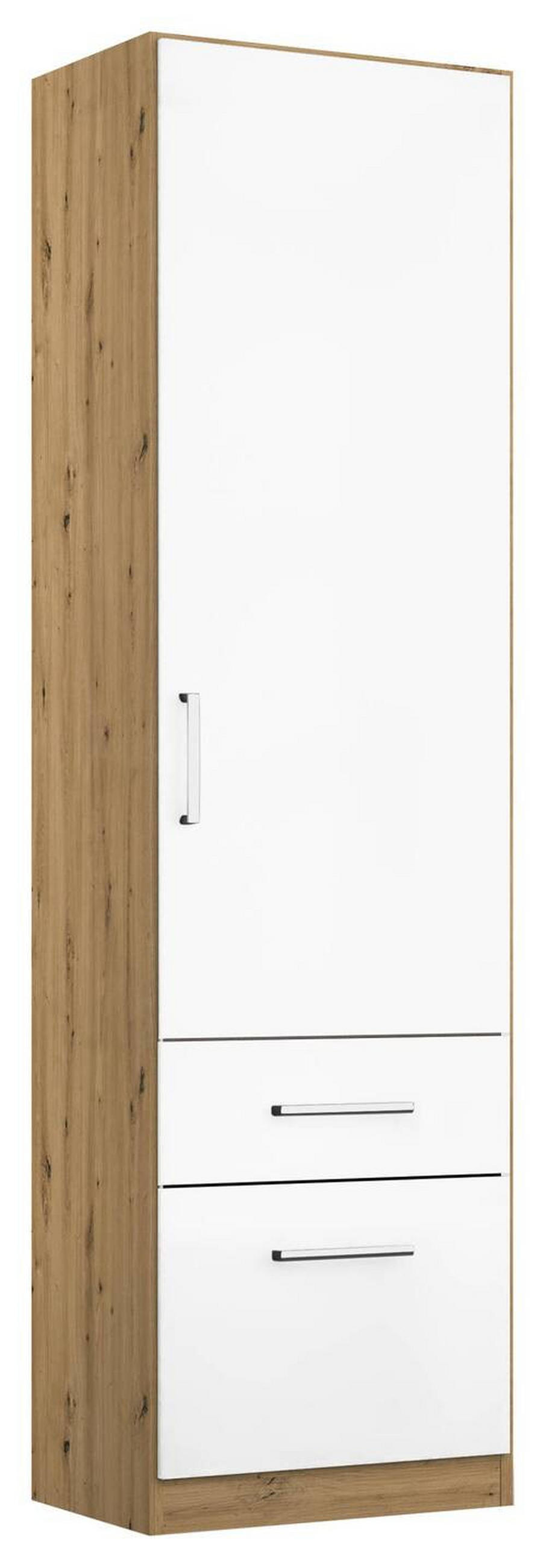 DREHTÜRENSCHRANK in Eiche Artisan, Weiss Hochglanz  - Weiss Hochglanz/Chromfarben, Modern, Holzwerkstoff/Kunststoff (47/197/54cm) - Rauch Möbel