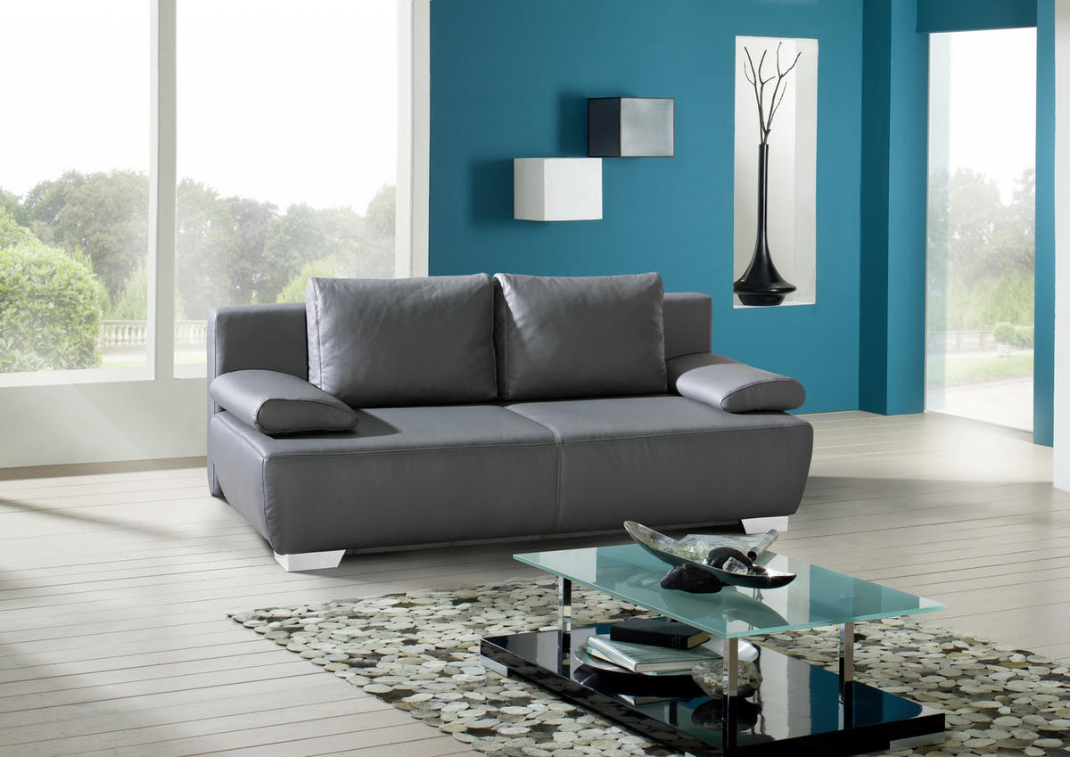 SCHLAFSOFA in Echtleder Anthrazit  - Chromfarben/Anthrazit, Konventionell, Leder/Metall (195/85/90cm) - Livetastic