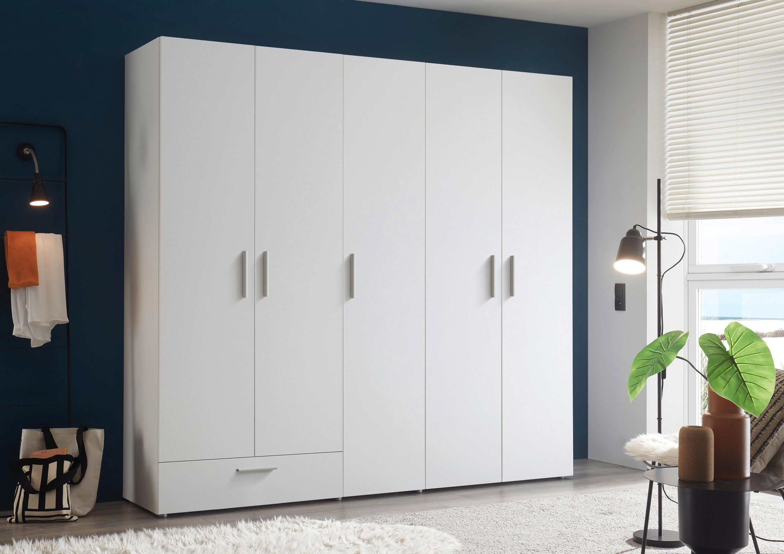 OMARA ZA OBLAČILA, bela  - bela/barve aluminija, Moderno, umetna masa/leseni material (225/210/52,5cm) - Xora