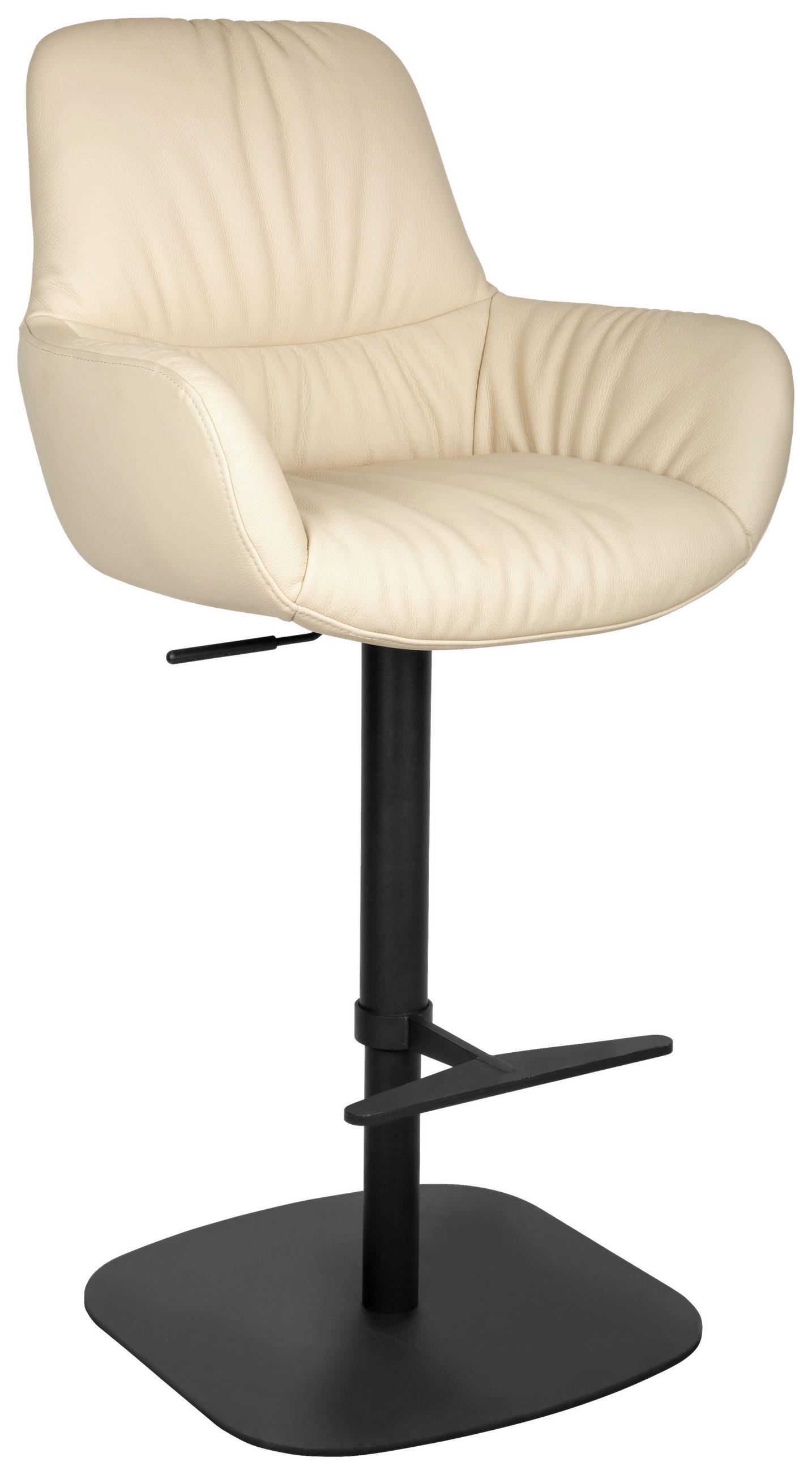 BARHOCKER Echtleder Schwarz, Beige Eisen Sitzfläche 360° drehbar, inklusive Armlehnen  - Beige/Schwarz, Design, Leder/Metall (57,5/110/59,5cm) - Dieter Knoll