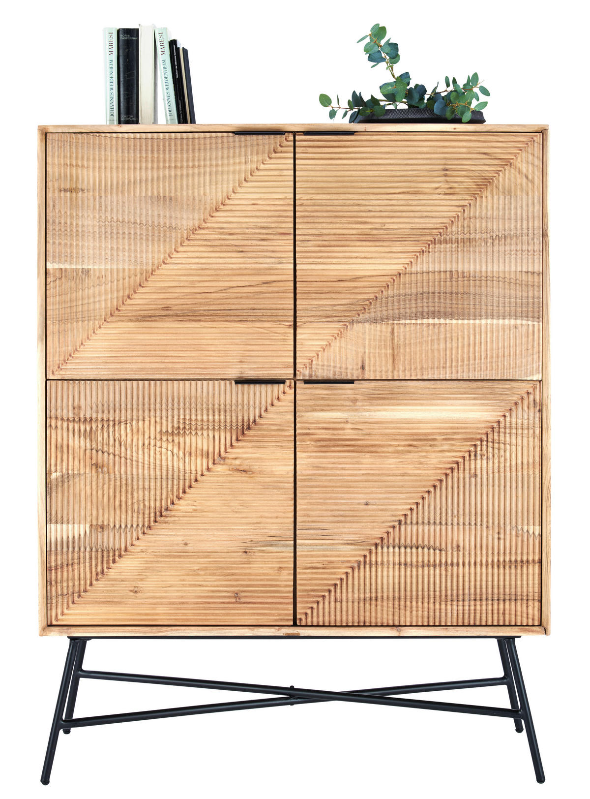 Comodă Înaltă 105/135/45 cm  - negru/culoare lemn acacia, Trend, metal/lemn (105/135/45cm) - Ambia Home