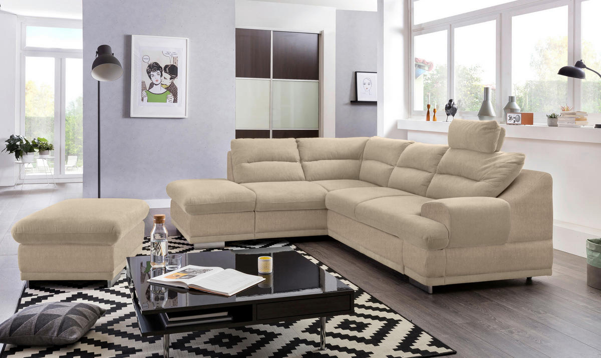 WOHNLANDSCHAFT in Velours Platinfarben  - Platinfarben/Chromfarben, Konventionell, Textil/Metall (217/264cm) - MID.YOU