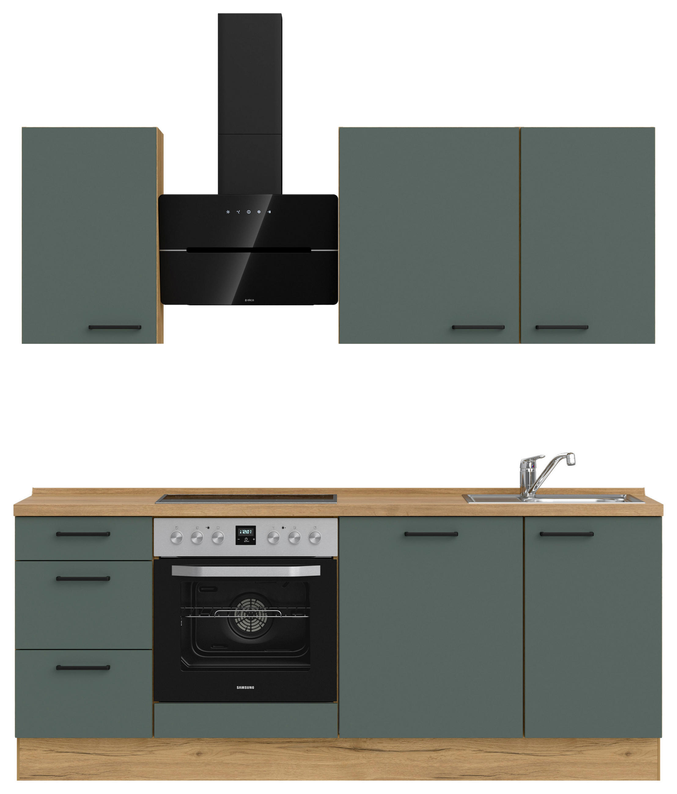 KÜCHENLEERBLOCK 210 cm   in Eichefarben, Dunkelgrün  - Dunkelgrün/Eichefarben, MODERN, Holzwerkstoff/Metall (210cm) - Nobilia