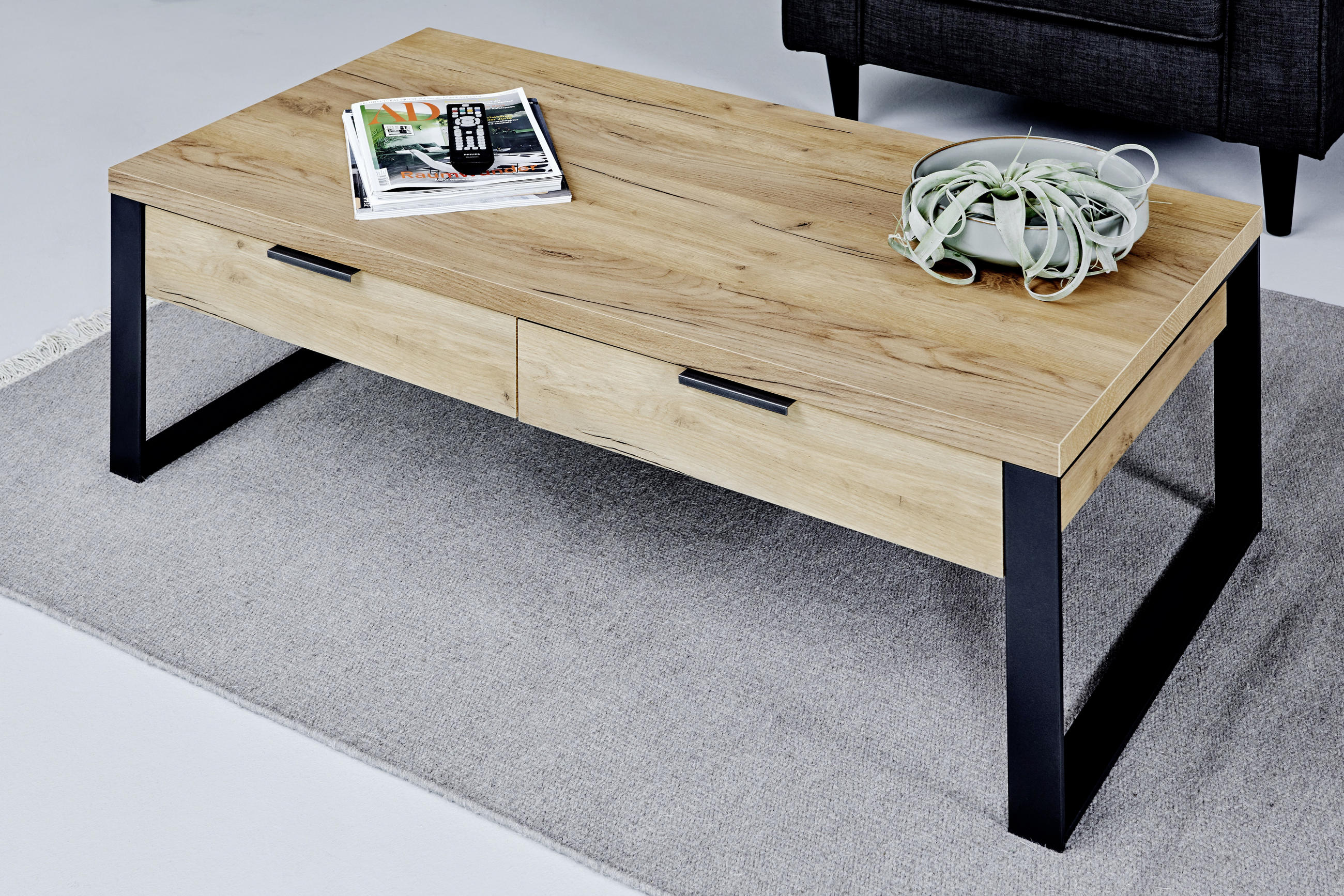 COUCHTISCH in Metall, Holzwerkstoff 118/59/40 cm  - Eichefarben/Anthrazit, Design, Holzwerkstoff/Metall (118/59/40cm)
