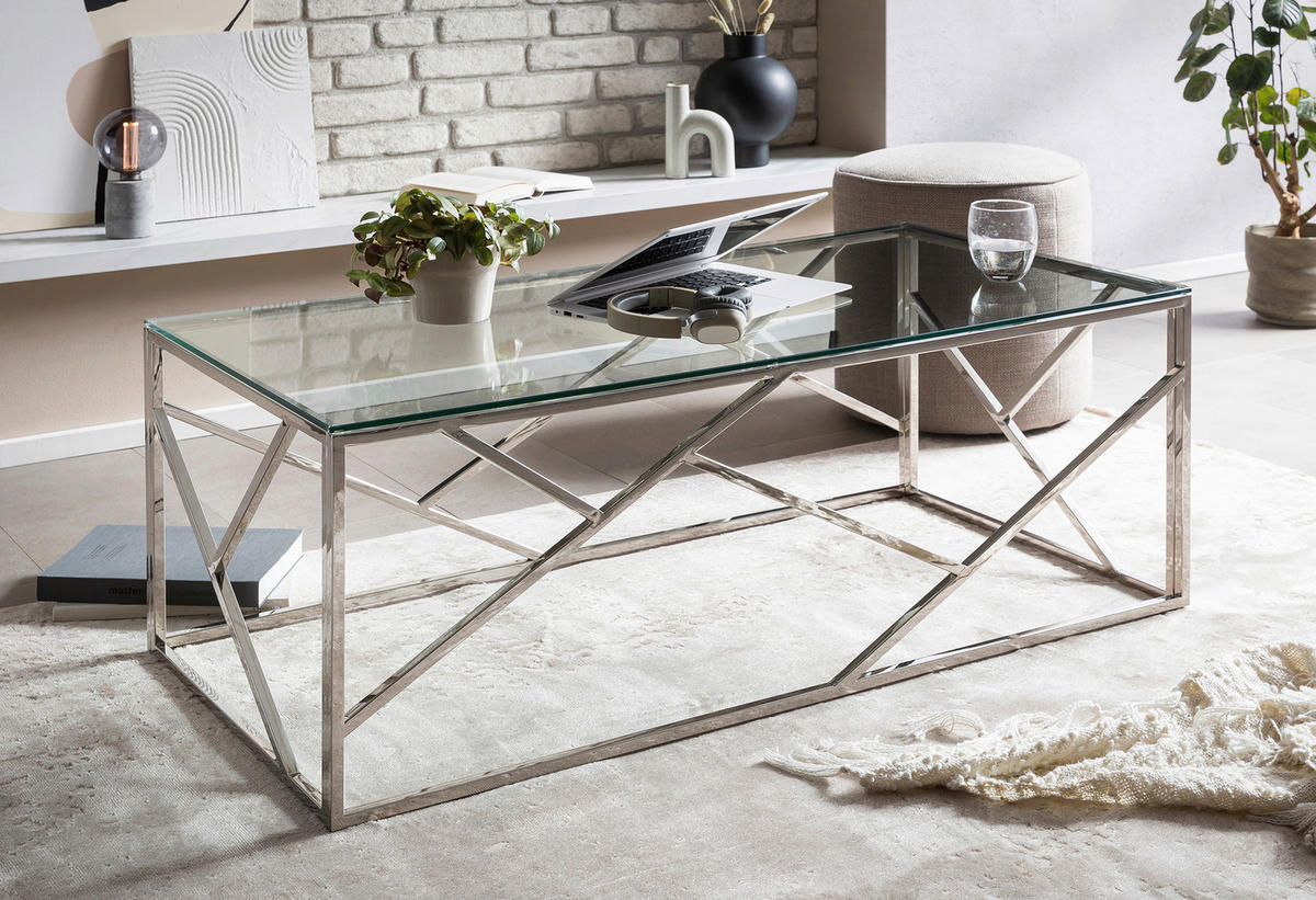 KONFERENČNÝ STOLÍK, číra, strieborná, kov, sklo, 120/60/45 cm - číra/strieborná, Design, kov/sklo (120/60/45cm) - Livetastic