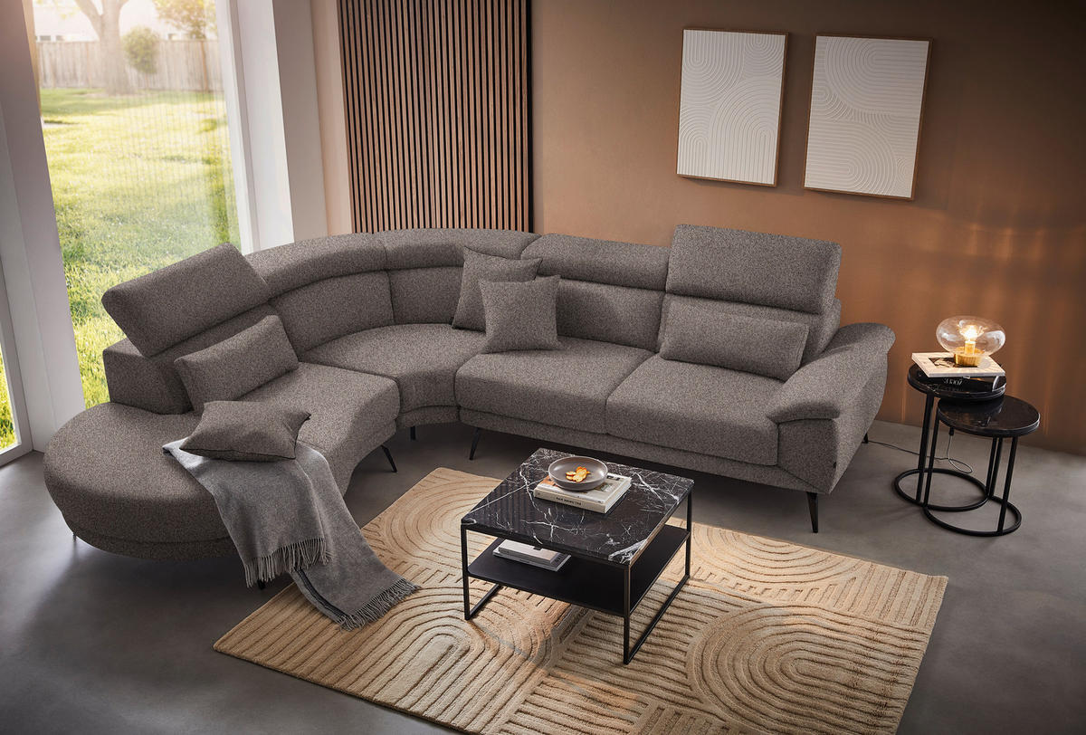 ECKSOFA Graubraun Velours  - Graubraun/Schwarz, Design, Textil/Metall (264/299cm) - Novel