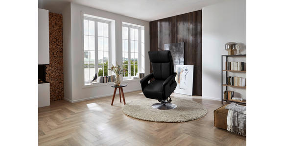 RELAXSESSEL in Leder Schwarz - Edelstahlfarben/Schwarz, Design, Leder/Metall (78/112/85cm) - Cantus