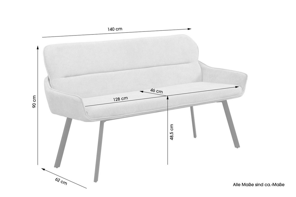 SITZBANK in Metall, Textil Taupe  - Taupe/Schwarz, MODERN, Textil/Metall (140/90/62cm) - MID.YOU