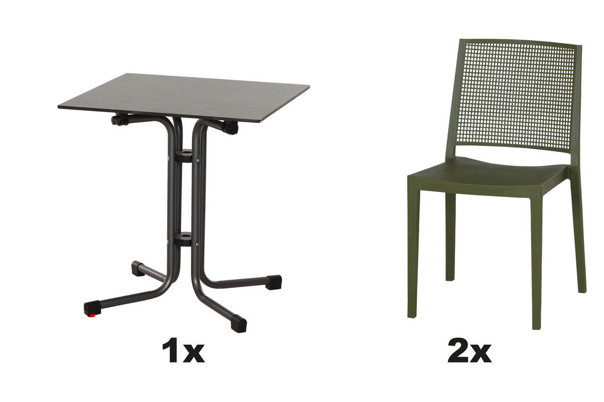 GARTENGARNITUR 3-teilig Stahl  - Anthrazit/Grün, Basics, Kunststoff/Metall (65/80/65cm) - Siena Garden