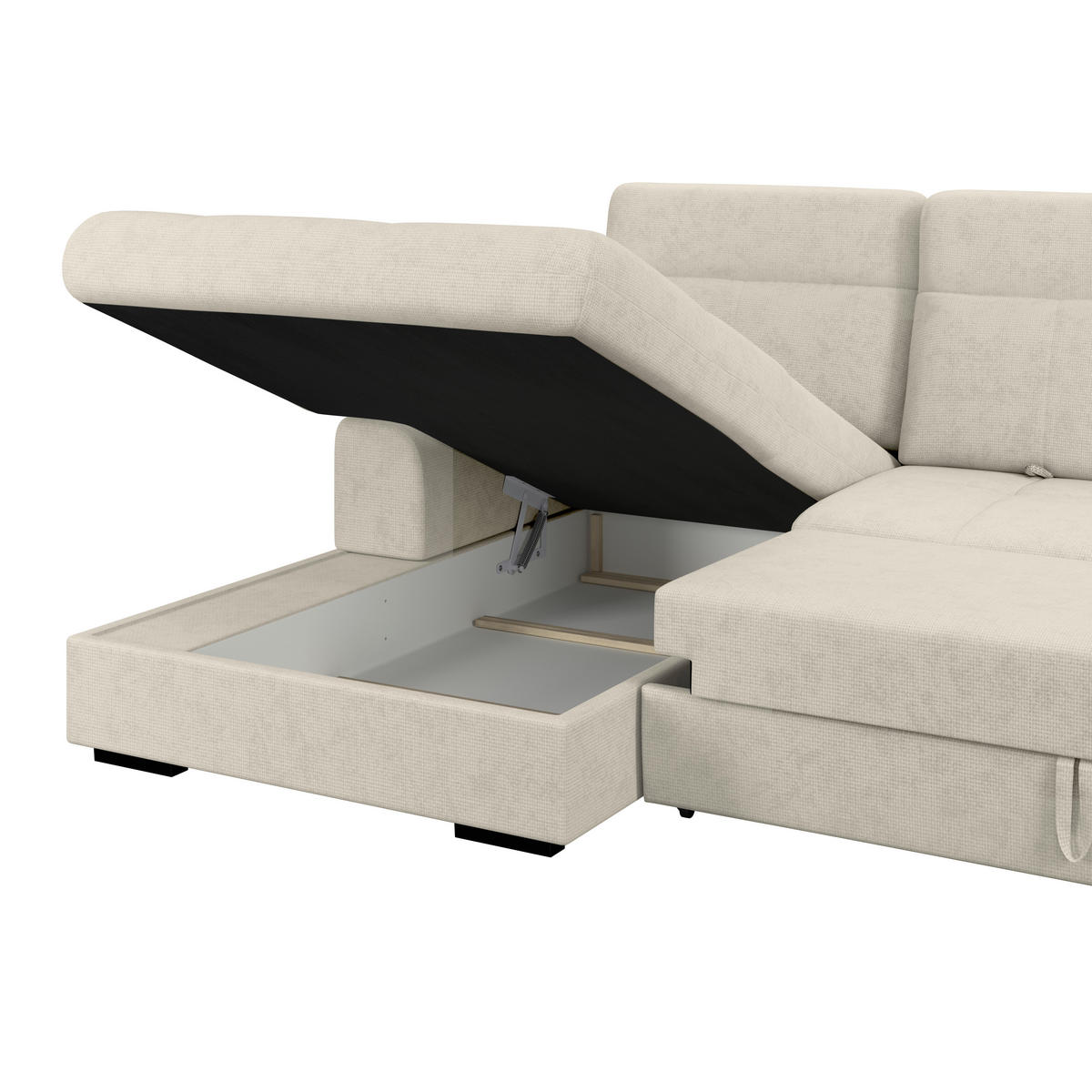 ECKSOFA Chenille Hellgrau  - Hellgrau/Schwarz, Konventionell, Holz/Textil (203/286cm) - MID.YOU