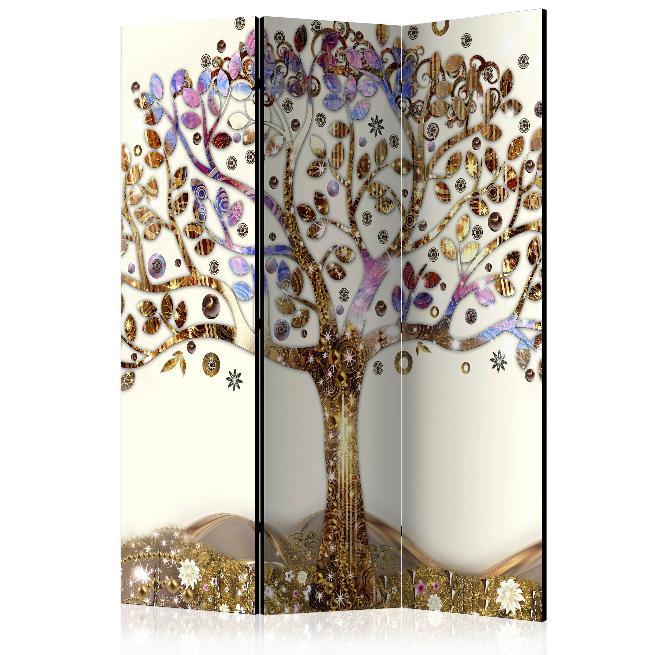 PARAVENT mit 3  Flügel - Lila/Braun, Basics, Holz/Textil (135cm) - artgeist
