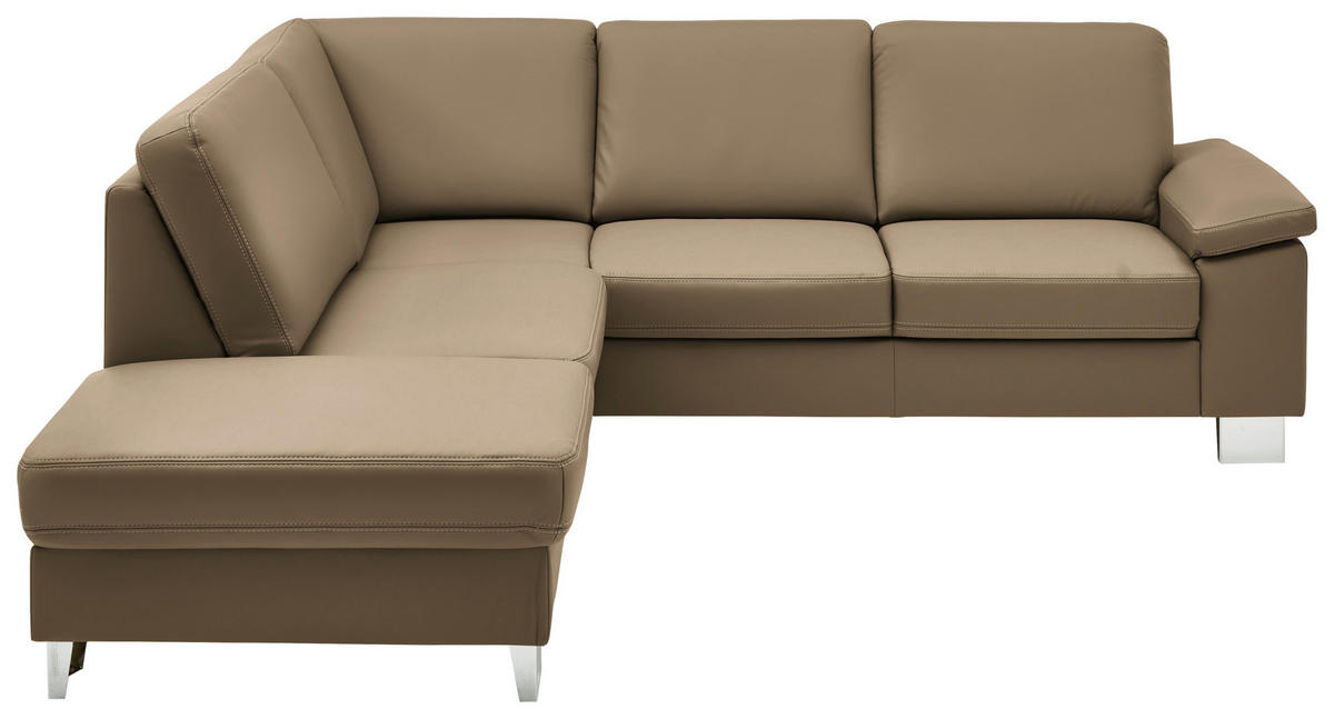 ECKSOFA  in Echtleder Cappuccino  235/248 cm  - Alufarben/Cappuccino, Design, Leder/Metall (235/248cm) - Beldomo Premium