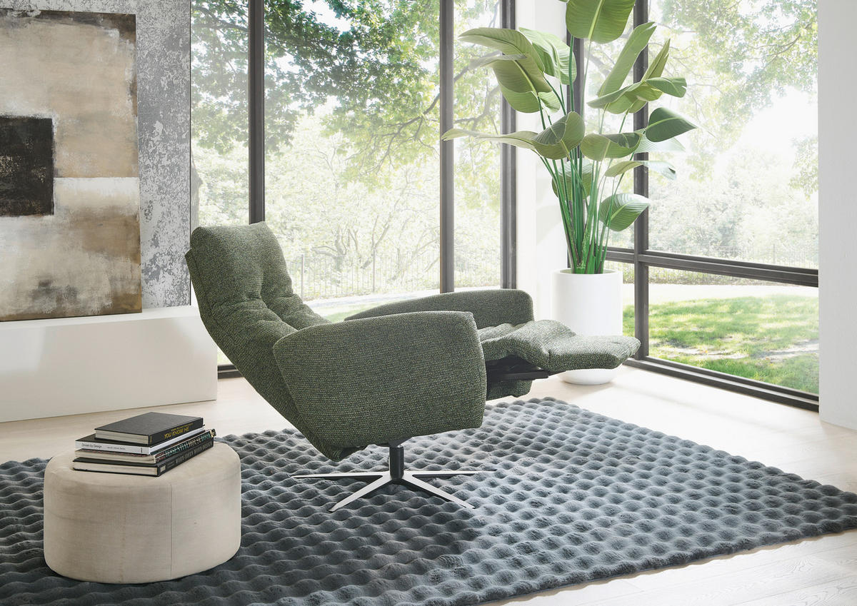 RELAXSESSEL Chenille Relaxfunktion, Kopfteilverstellung, Rücken echt    - Schwarz/Grün, KONVENTIONELL, Textil/Metall (78/111/86cm) - Valdera