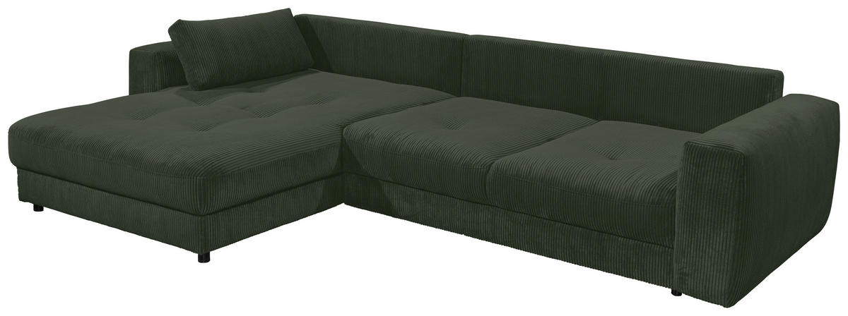 ECKSOFA in Cord Dunkelgrün  194/333 cm  - Dunkelgrün/Schwarz, KONVENTIONELL, Holzwerkstoff/Kunststoff (194/333cm) - MID.YOU