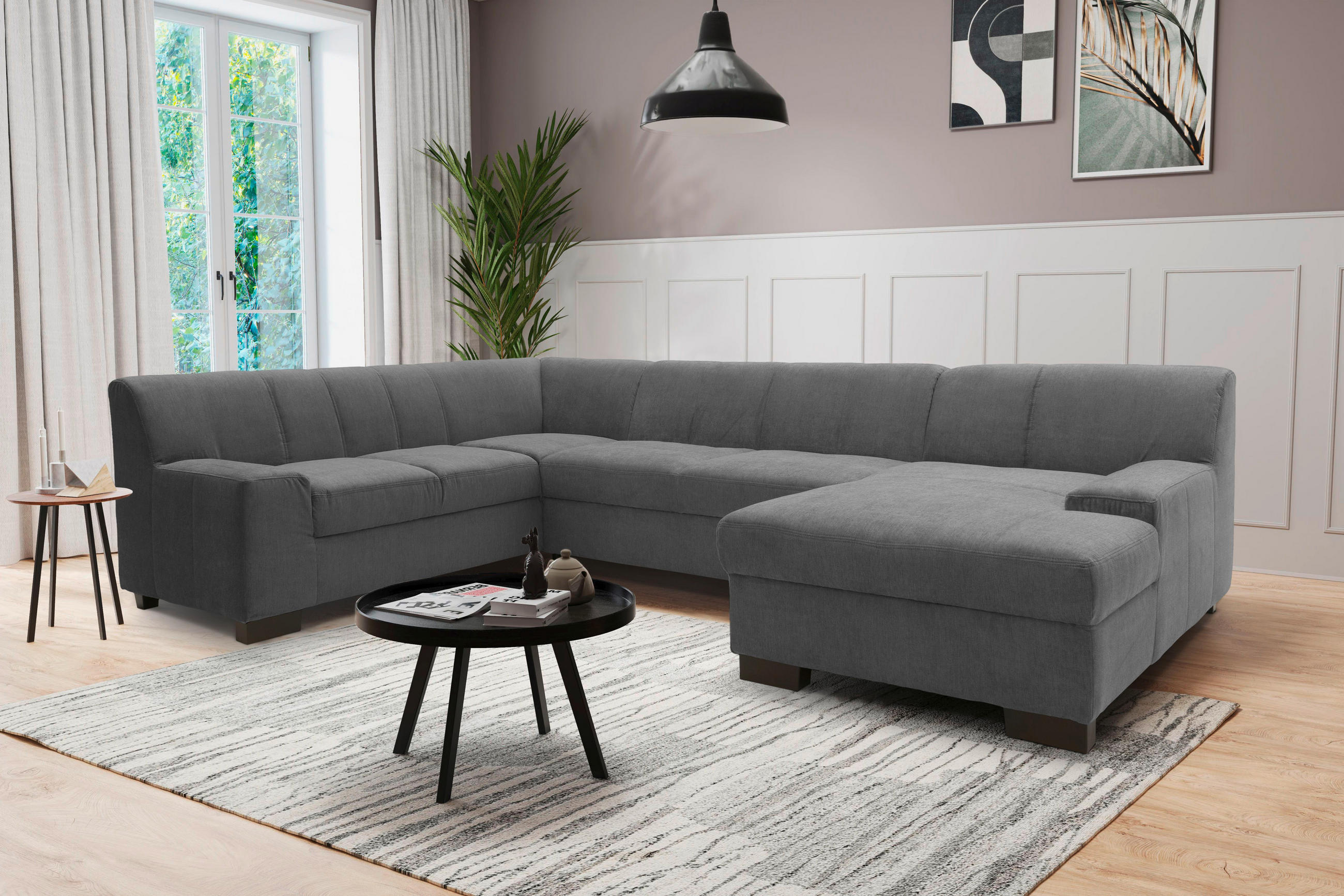 WOHNLANDSCHAFT Anthrazit Webstoff  - Wengefarben/Anthrazit, Design, Holz/Textil (212/328/153cm) - MID.YOU