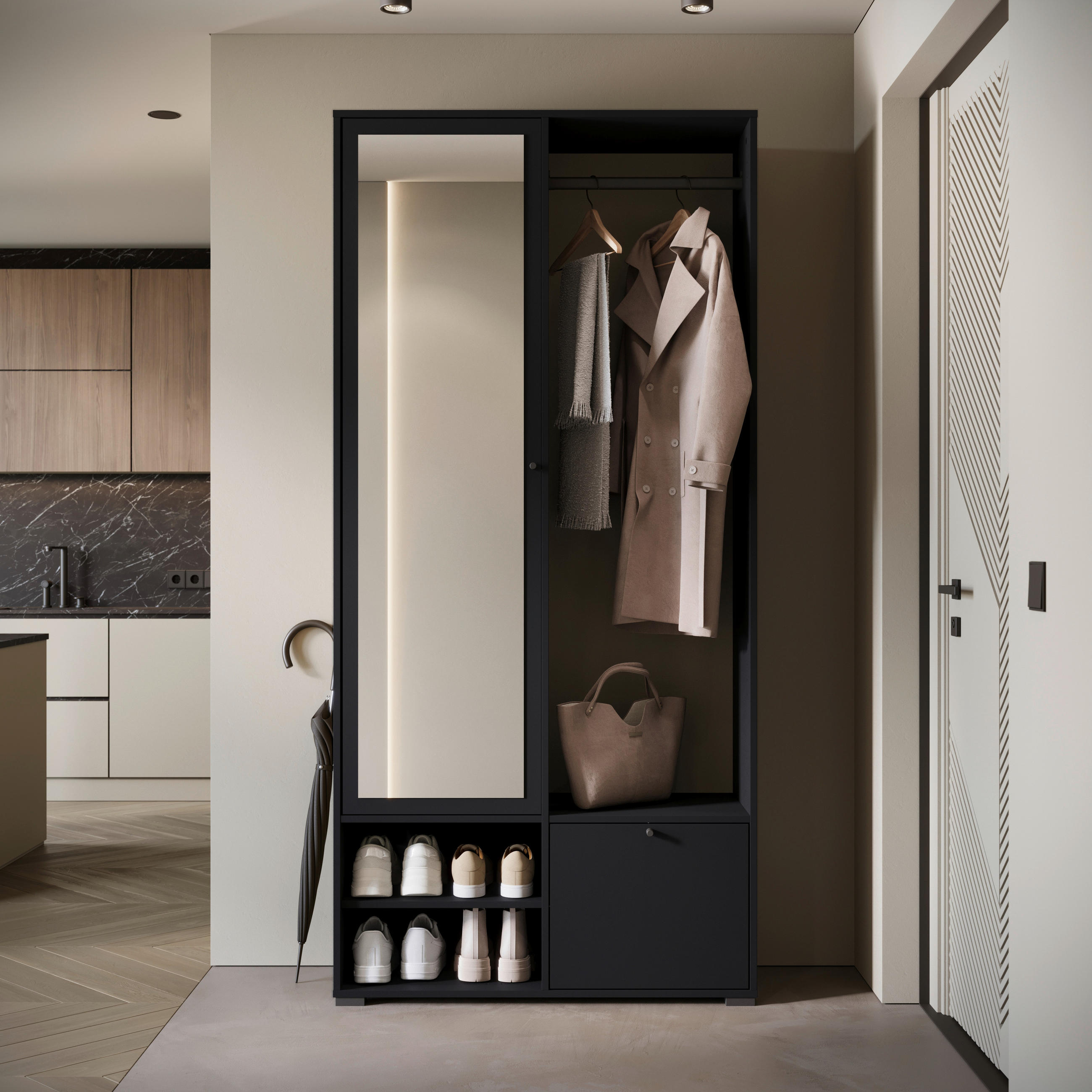 GARDEROBE  in 90/190/33 cm  - Schwarz, Trend, Holzwerkstoff (90/190/33cm) - MID.YOU