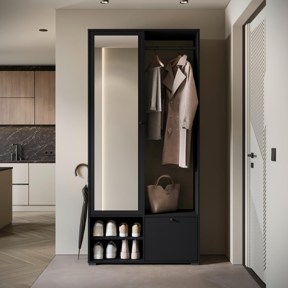 GARDEROBE  in 90/190/33 cm  - Schwarz, Trend, Holzwerkstoff (90/190/33cm) - MID.YOU