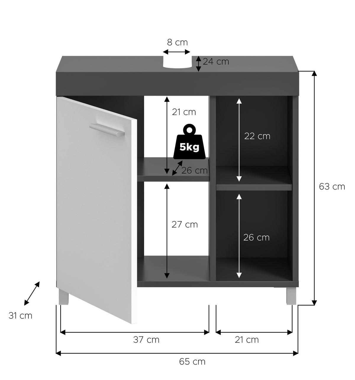 WASCHBECKENUNTERSCHRANK 65/63/31 cm  - Anthrazit/Silberfarben, Trend, Holzwerkstoff/Kunststoff (65/63/31cm) - MID.YOU
