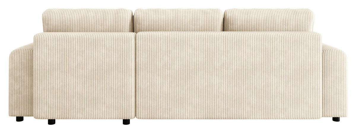 ECKSOFA Creme Cord Zierkissen, Rückenkissen, Schlaffunktion, Rücken echt, Stauraum, Liegefläche im Originalstoff  - Creme/Schwarz, KONVENTIONELL, Kunststoff/Textil (246/152cm) - Xora