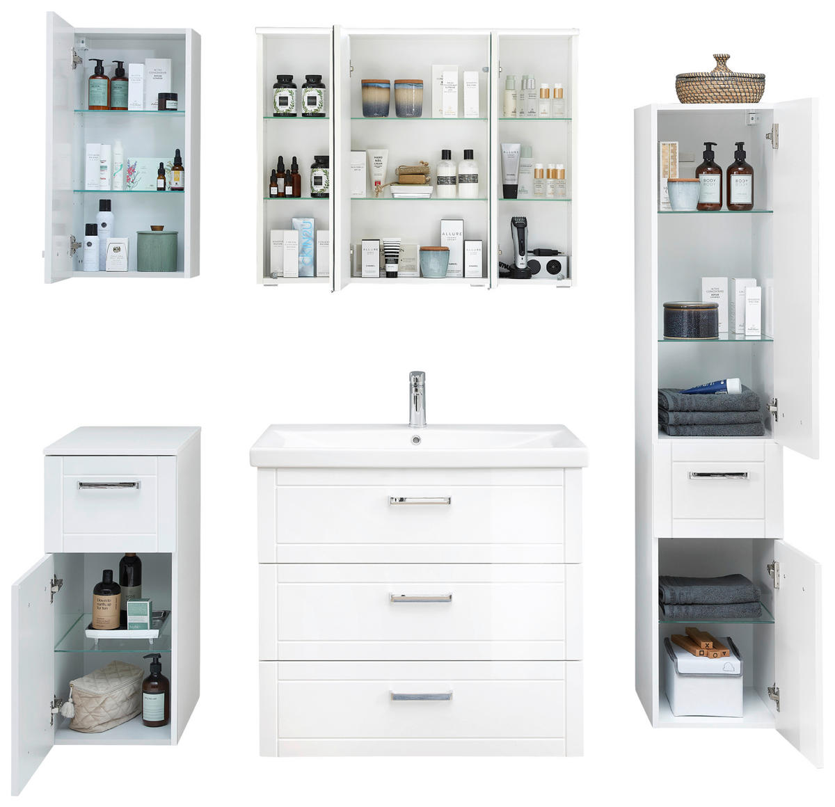 BADEZIMMER 6-teilig  in 160 cm  - Chromfarben/Weiß Hochglanz, MODERN, Glas/Keramik (160cm) - Sadena