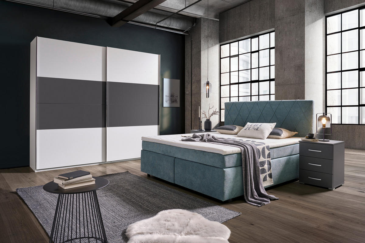 BOXSPRINGBETT 180/200 cm  in Türkis  - Türkis/Schwarz, Design, Kunststoff/Textil (180/200cm) - Xora