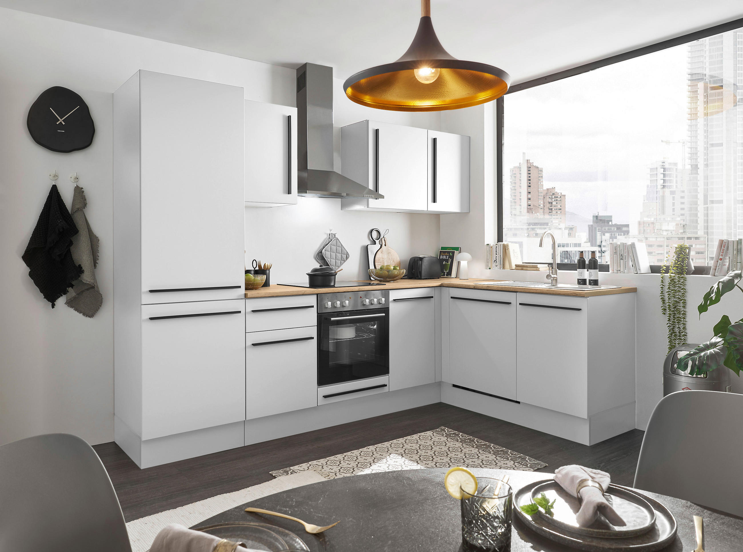 ECKKÜCHE 280/175 cm  in Weiß, Eichefarben  - Eichefarben/Schwarz, Design, Holzwerkstoff/Kunststoff (280/175cm) - MID.YOU