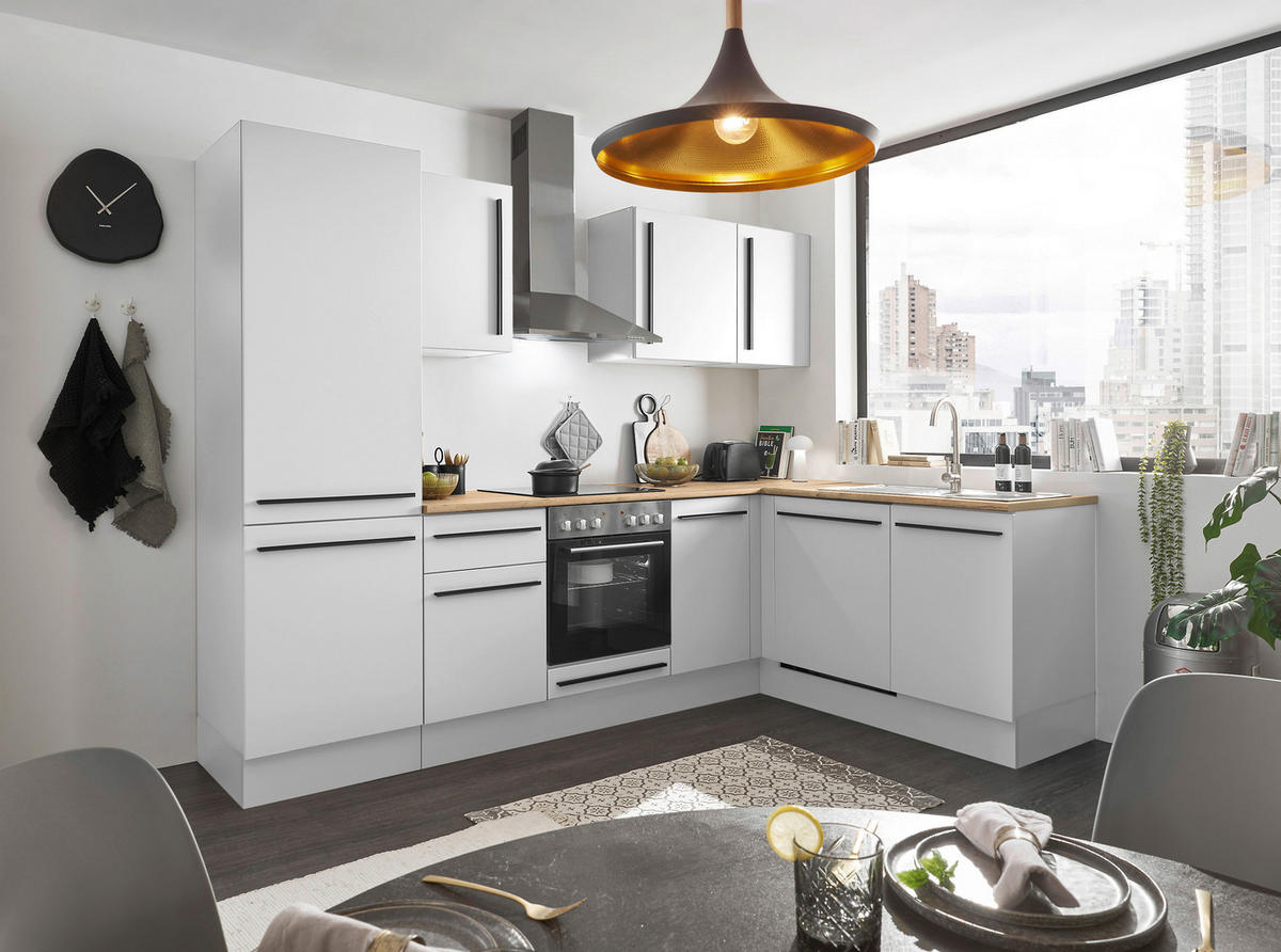 ECKKÜCHE 280/175 cm  in Weiß, Eichefarben  - Eichefarben/Schwarz, Design, Holzwerkstoff/Kunststoff (280/175cm) - MID.YOU