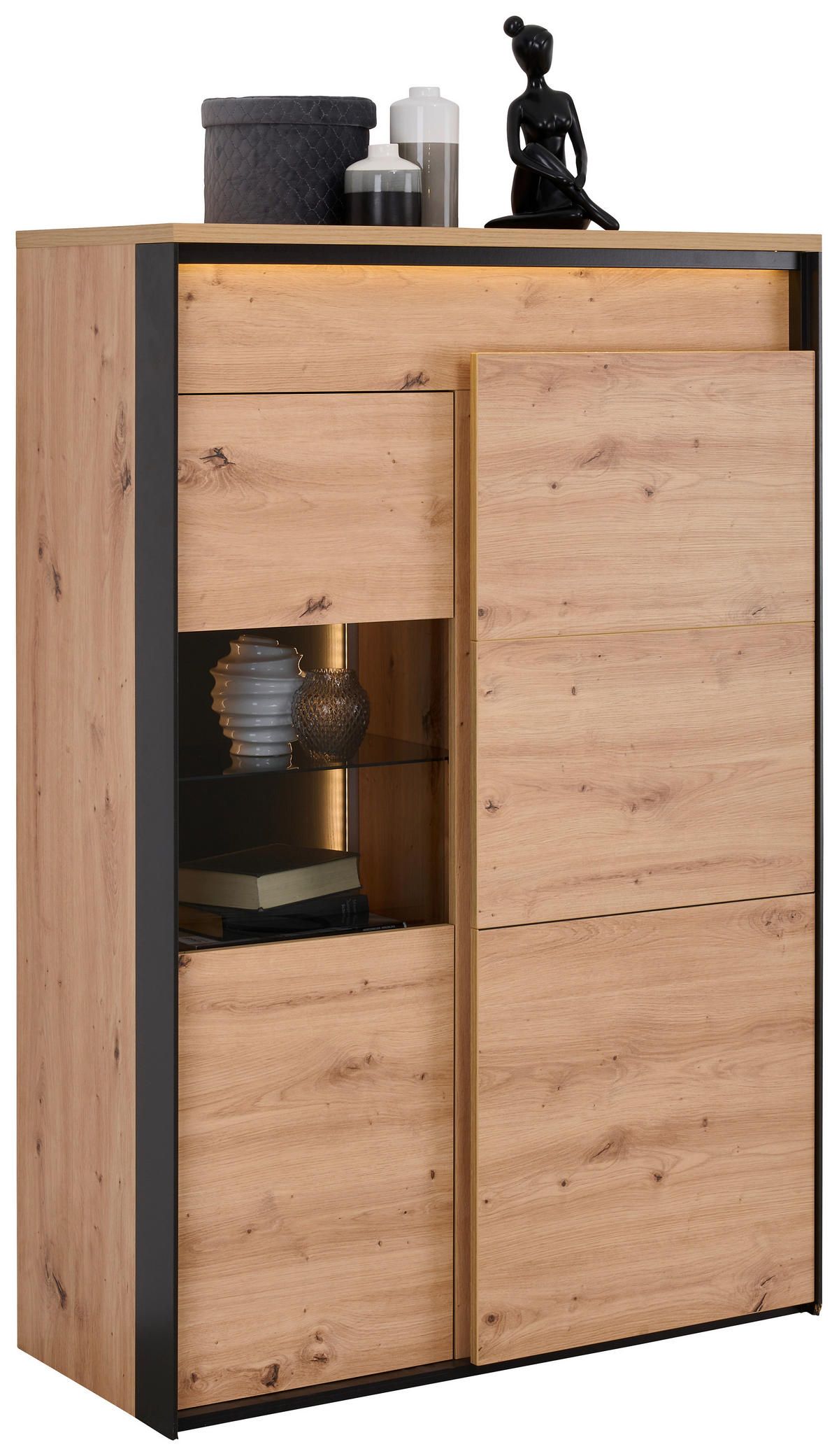 HIGHBOARD WOHNZIMMER  in 95,2/140,5/41,5 cm  - Schwarz/Eiche Artisan, Design, Glas/Holzwerkstoff (95,2/140,5/41,5cm) - Hom`in