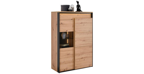 HIGHBOARD 95,2/140,5/41,5 cm  in Schwarz, Eiche Artisan  - Schwarz/Eiche Artisan, Design, Glas/Holzwerkstoff (95,2/140,5/41,5cm) - Hom`in