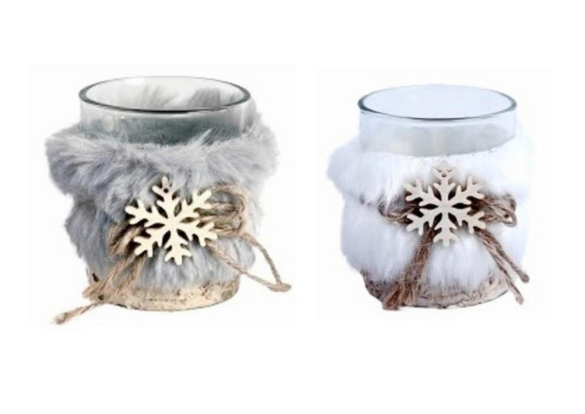 DRŽALO ZA ČAJNO SVEČKO - siva/bela, Trendi, steklo/tekstil (5,5ml) - X-Mas