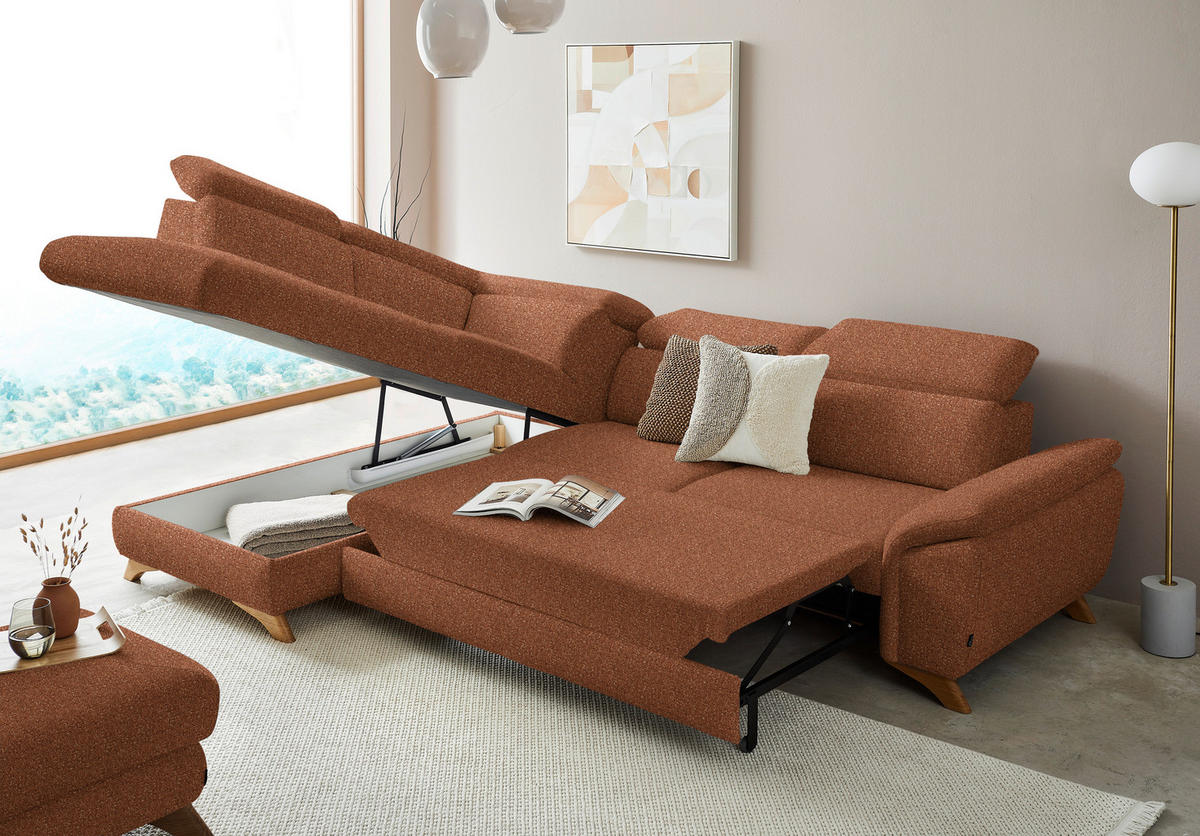 ECKSOFA in Bouclé Cognac  - Eichefarben/Cognac, Modern, Holz/Textil (212/287cm) - Valnatura