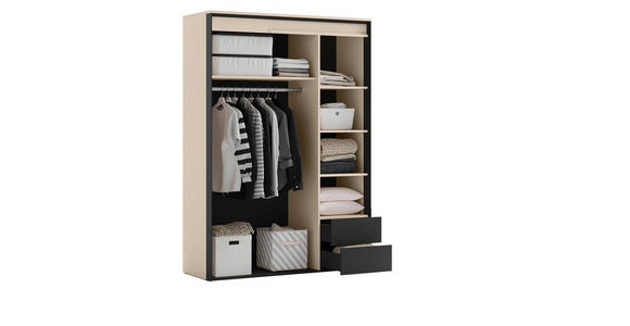 DREHTÜRENSCHRANK 3-türig Schwarz, Beige  - Beige/Schwarz, Design, Holzwerkstoff (140/200/55cm) - Voleo