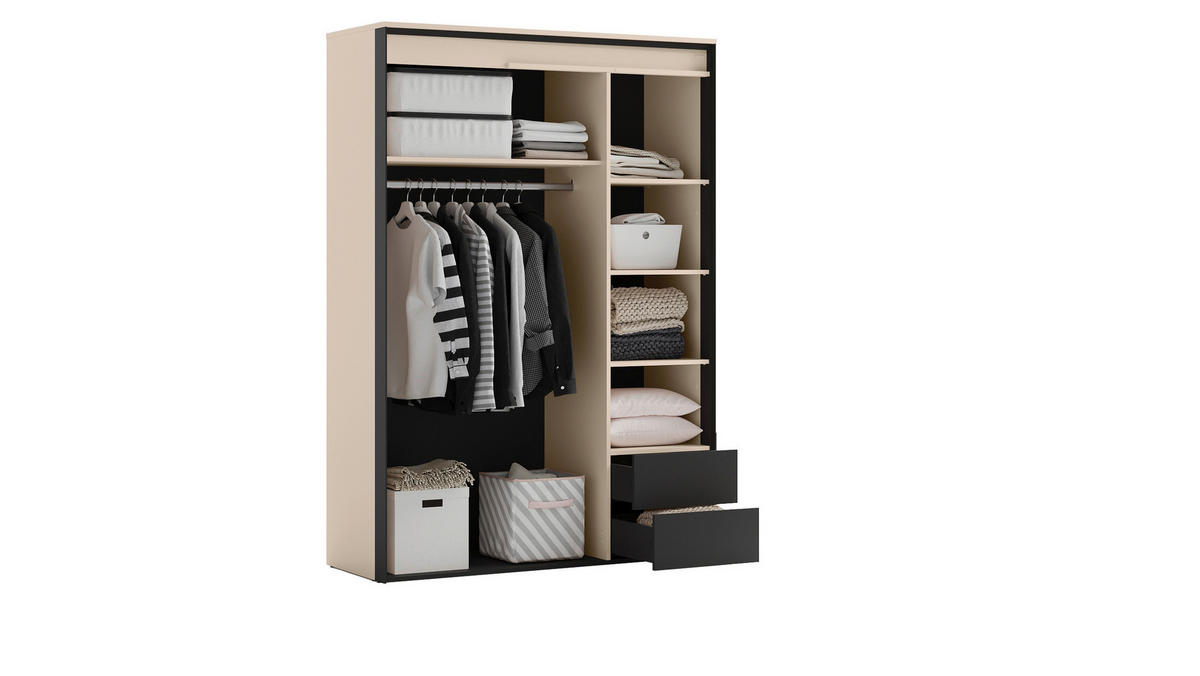 DREHTÜRENSCHRANK 3-türig Schwarz, Beige  - Beige/Schwarz, Design, Holzwerkstoff (140/200/55cm) - Voleo